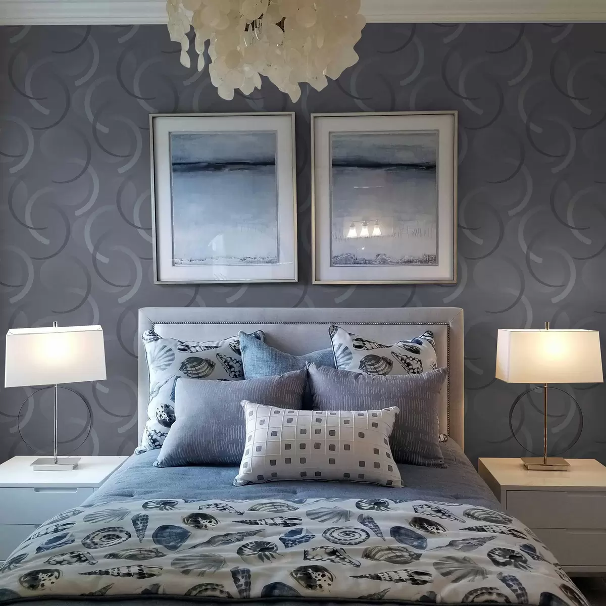 Wallpaper Semicercuri gri și cercuri estompate pe un fundal texturat a00981