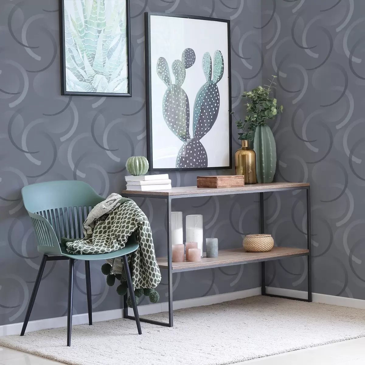 Wallpaper Semicercuri gri și cercuri estompate pe un fundal texturat a00981