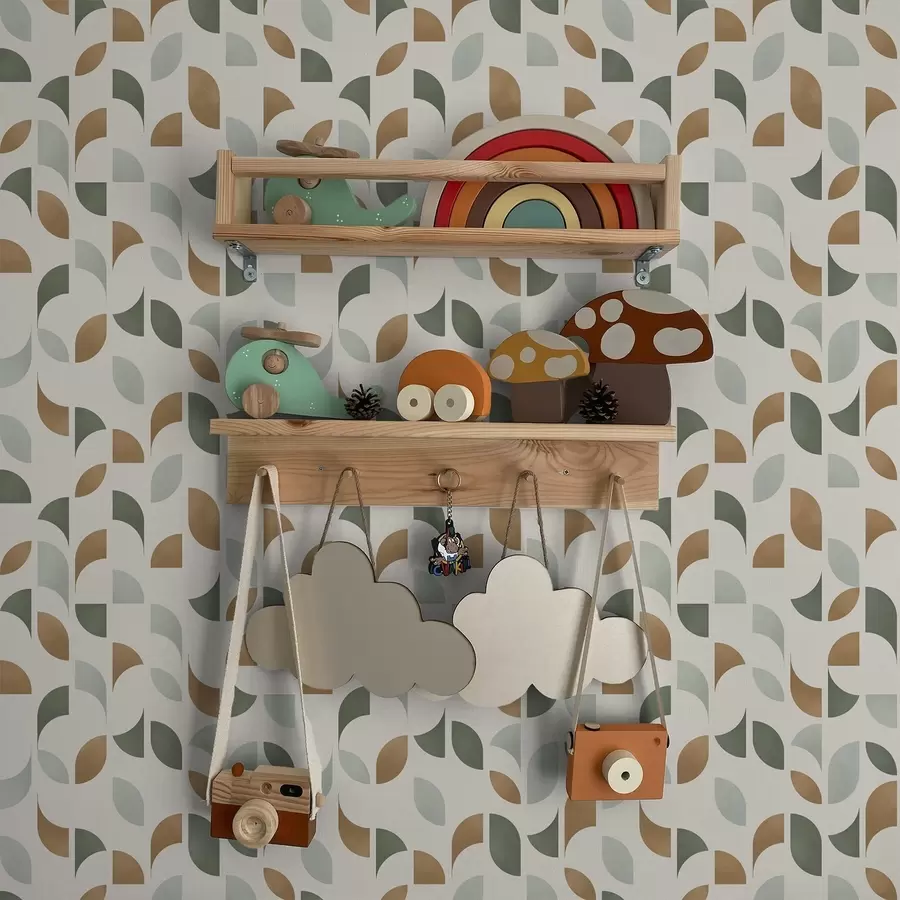 fototapet Semicercuri abstracte și frunze în verde și teracotă a00985