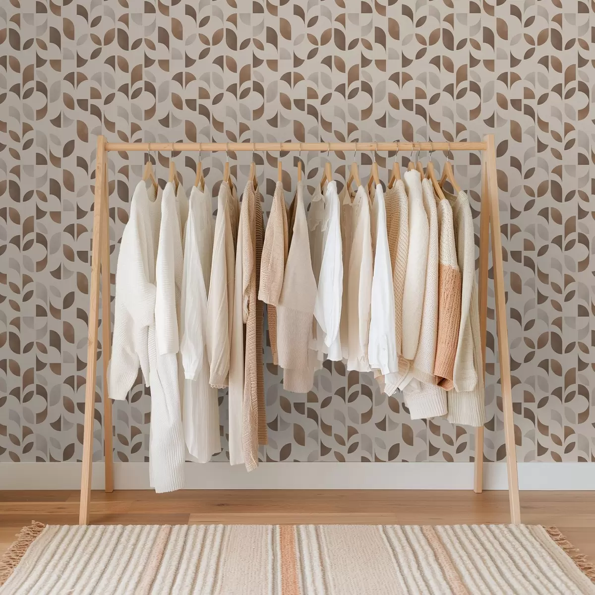 Wallpaper Ritmul semicercurilor și frunzelor în tonuri calde de caramel maro a00986v1