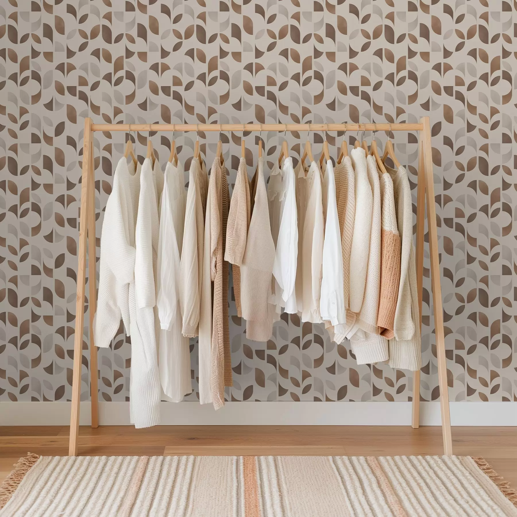 fototapet Ritmul semicercurilor și frunzelor în tonuri calde de caramel maro a00986v1