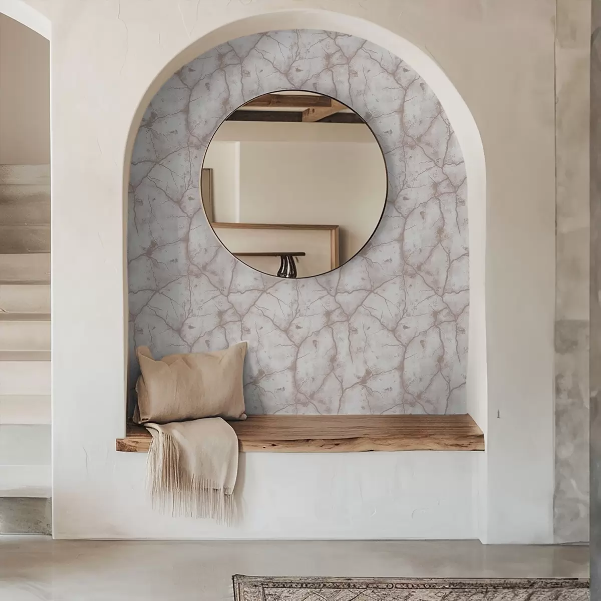 Wallpaper Beton ușor cu o dantelă de crăpături și pete roz a00987