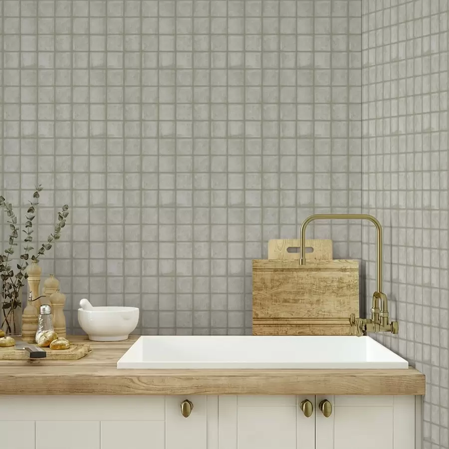 fototapet Imitarea plăcilor pătrate într-o paletă de culori delicate, gri-verde a00988