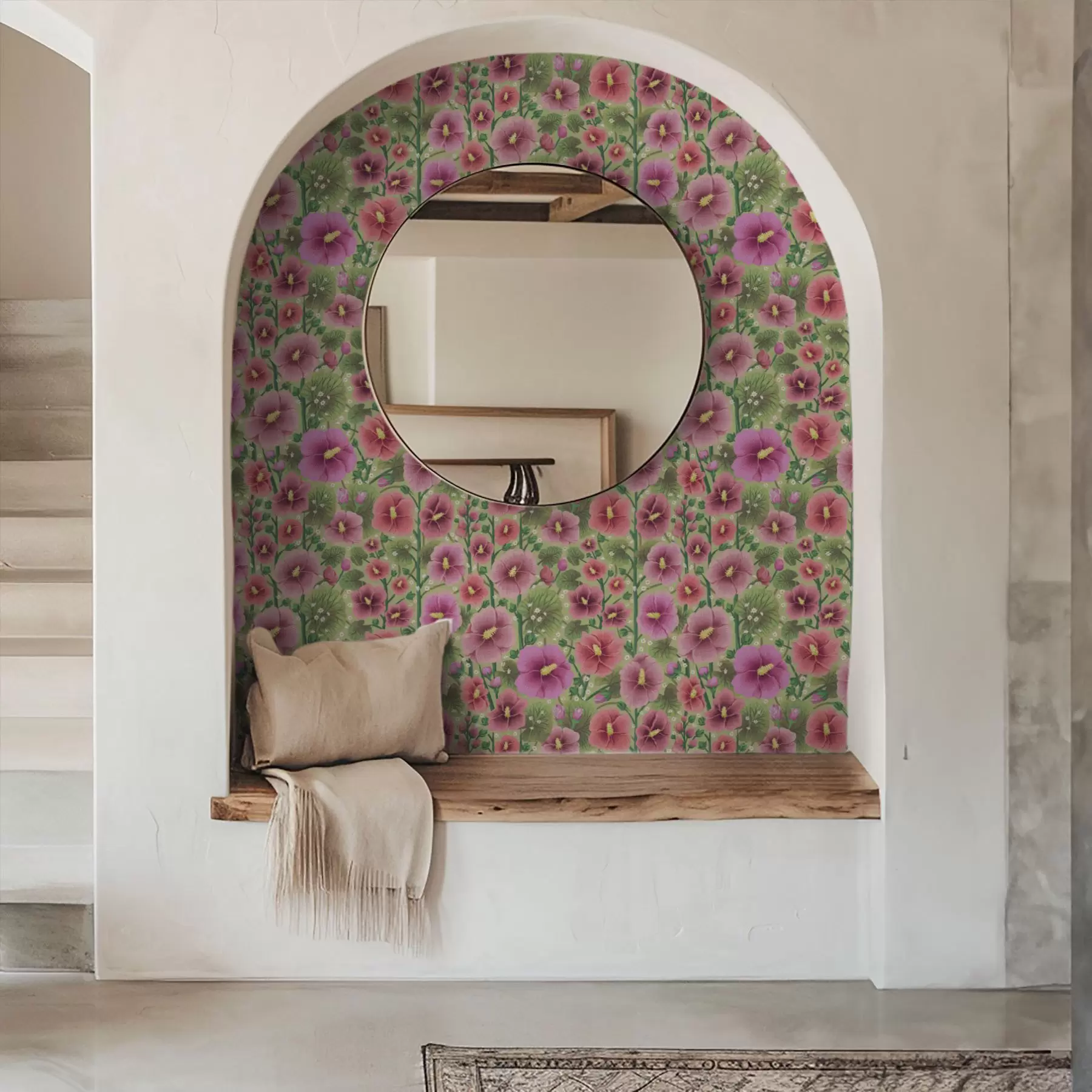 fototapet Flori mari de hibiscus și frunze pe un fundal verde închis a00993