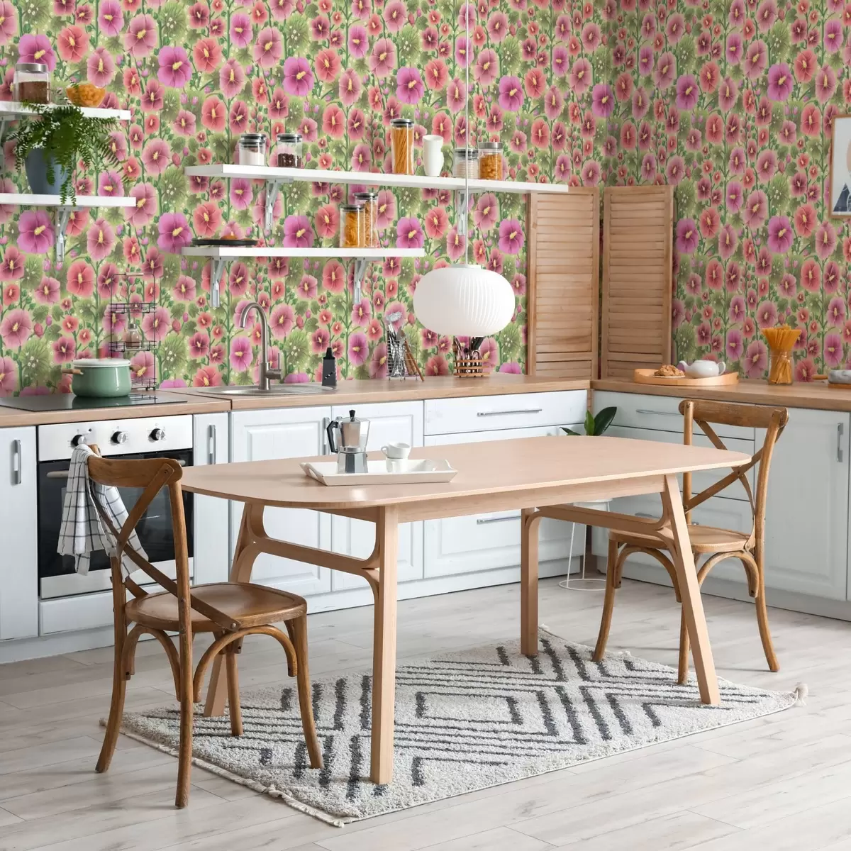 Wallpaper Flori mari de hibiscus și frunze pe un fundal verde închis a00993