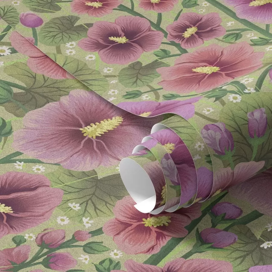 fototapet Flori mari de hibiscus și frunze pe un fundal verde închis a00993