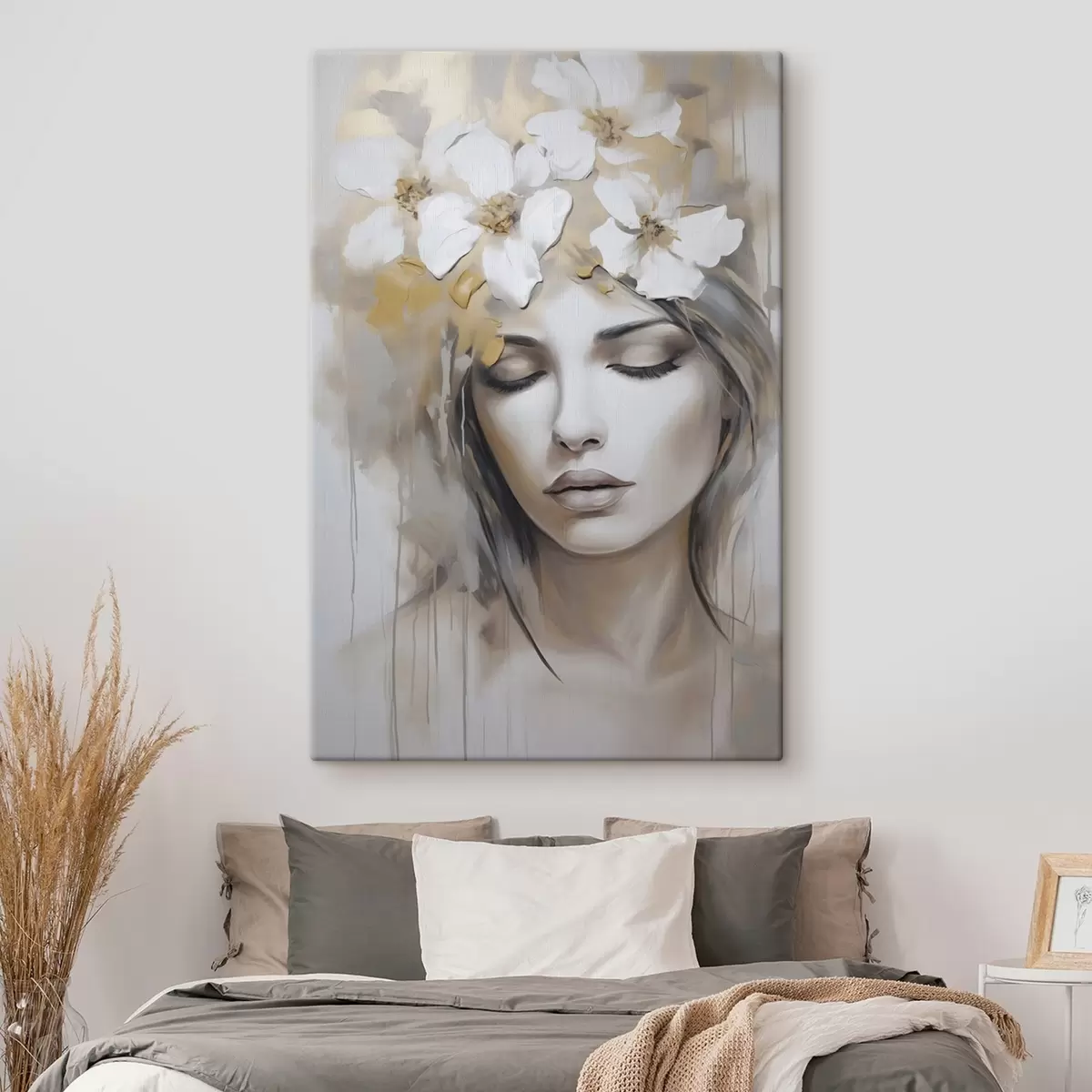 Tablouri Portret abstract al unei fete cu flori, imitație de pictură s46756