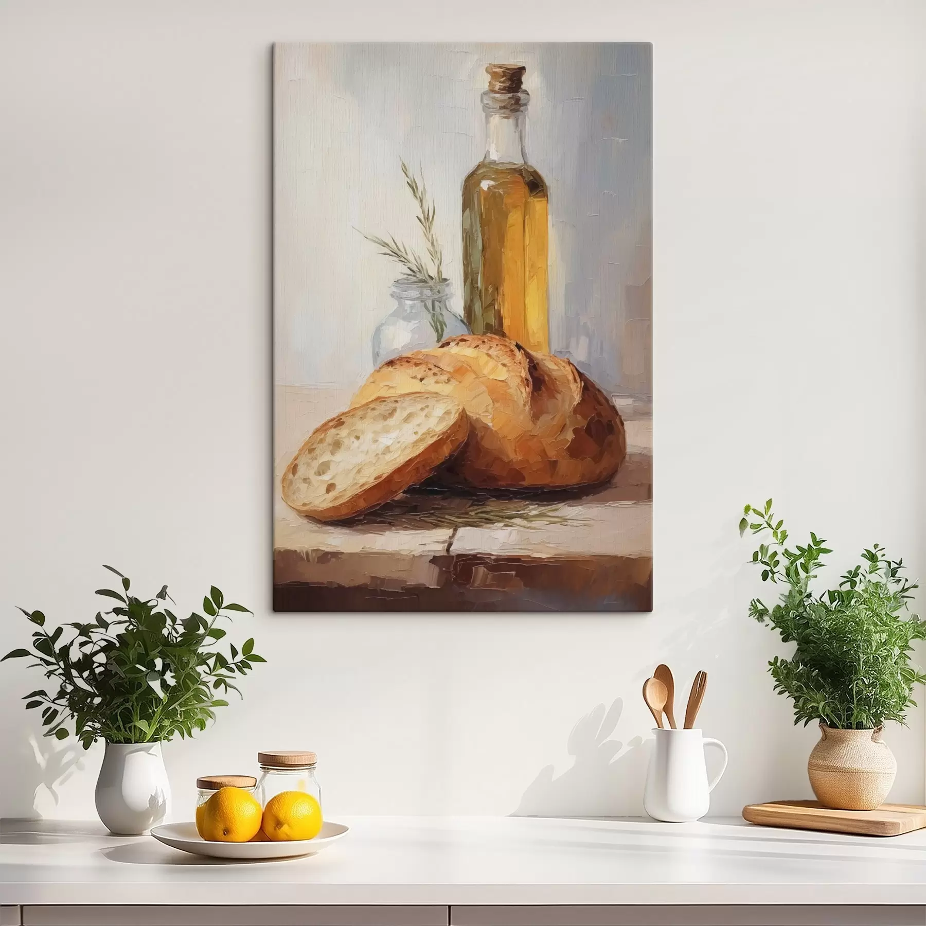 Tablouri Pâine și o sticlă de ulei, pictură imitație s46759