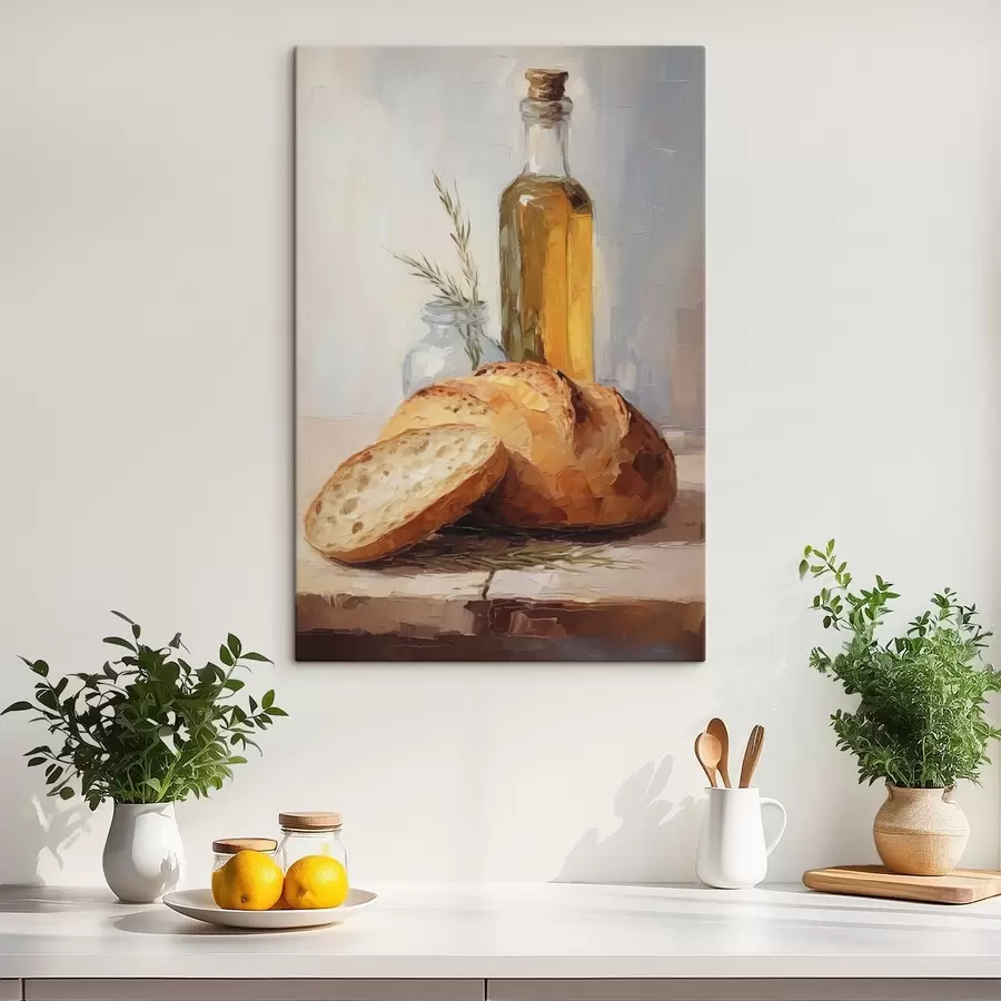 Tablouri Pâine și o sticlă de ulei, pictură imitație s46759