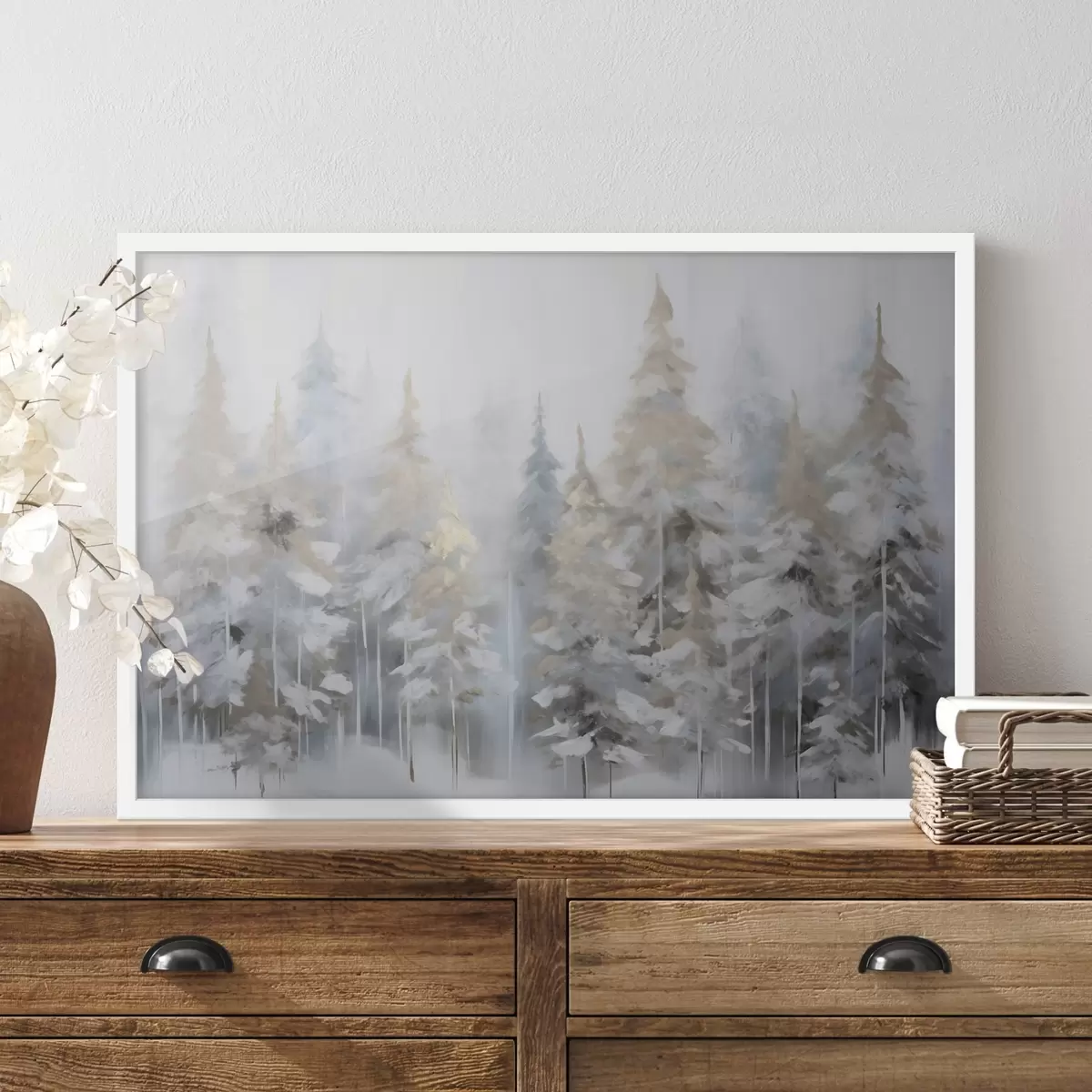 Poster Pictură imitație pădure de iarnă f46762