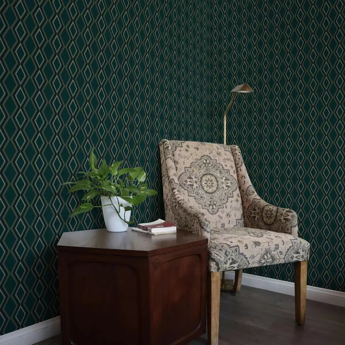 Wallpaper Fundal verde-albastru închis cu rânduri verticale de romburi a00976