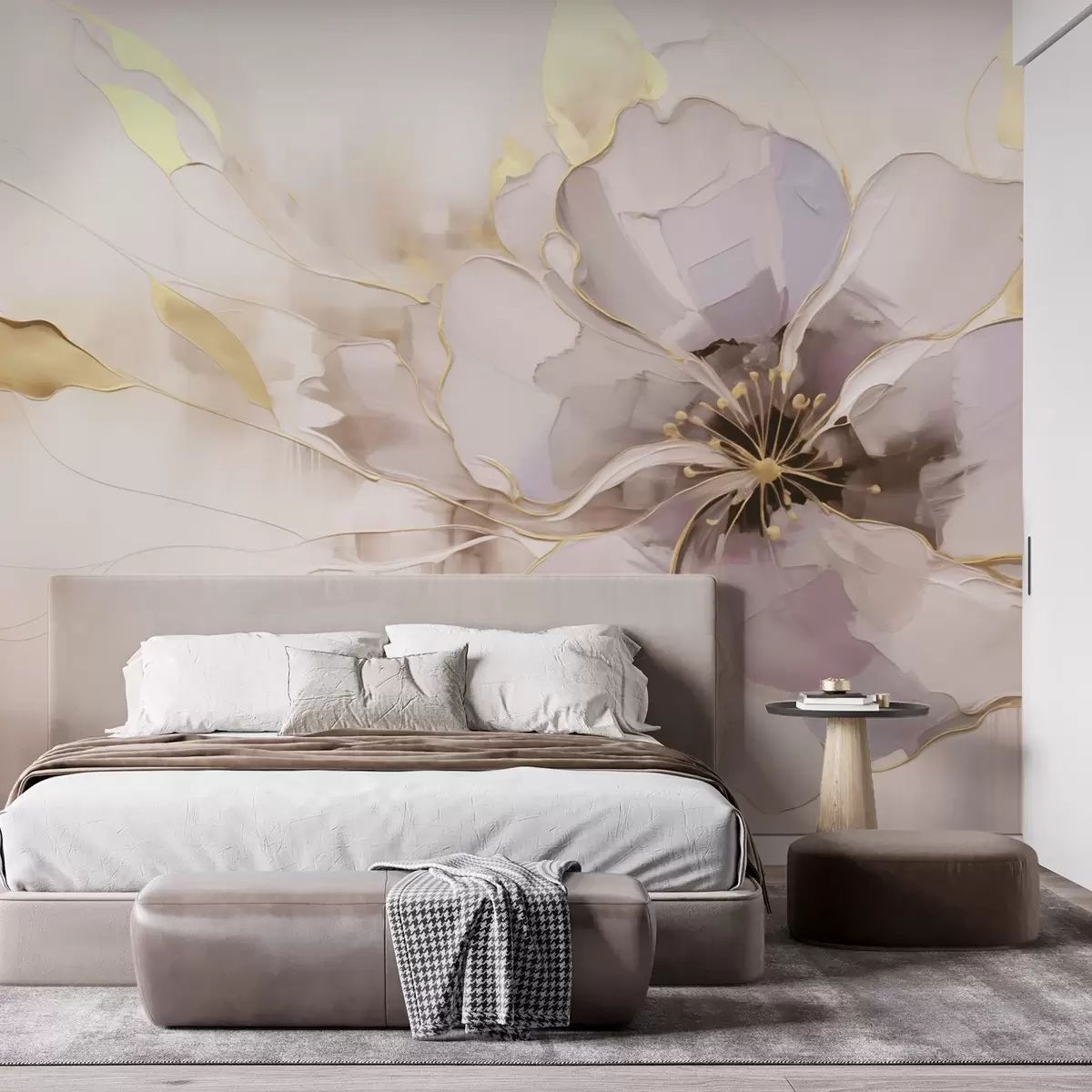 fototapet Floare albastră cu accente galbene într-un stil abstract, realizată cu pensula w09505