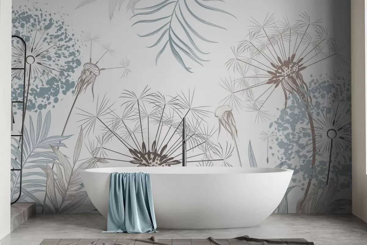 fototapet Păpădii printre frunze w04942