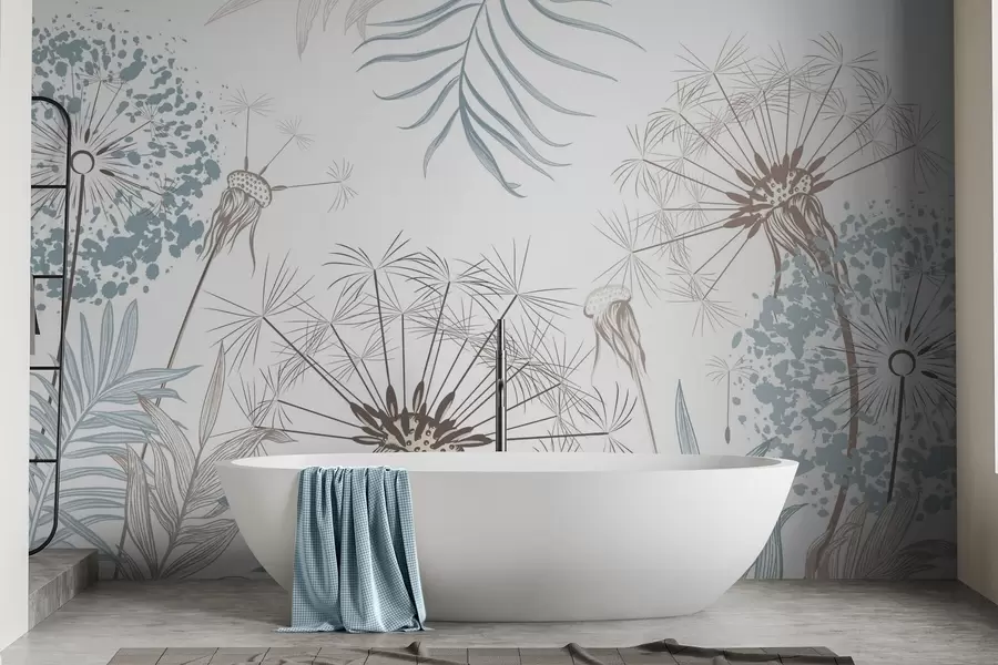 fototapet Păpădii printre frunze w04942