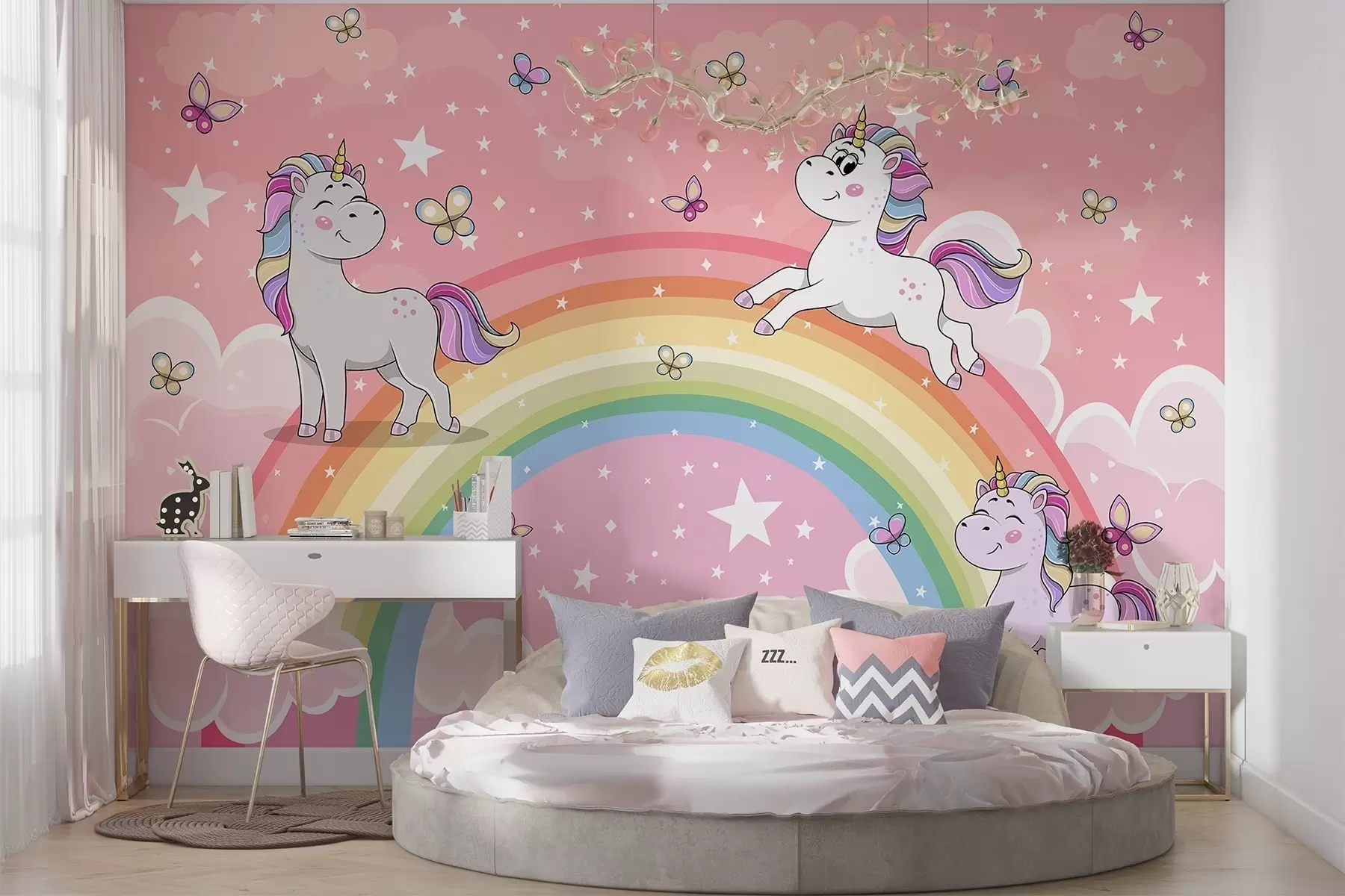 fototapet Unicorni pe un curcubeu w04930