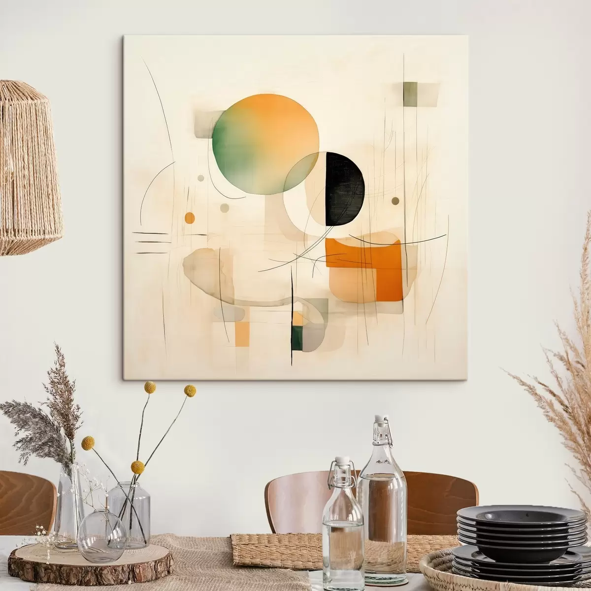 Tablouri Accente geometrice într-o paletă de culori delicate, într-un stil minimalist modern s46640