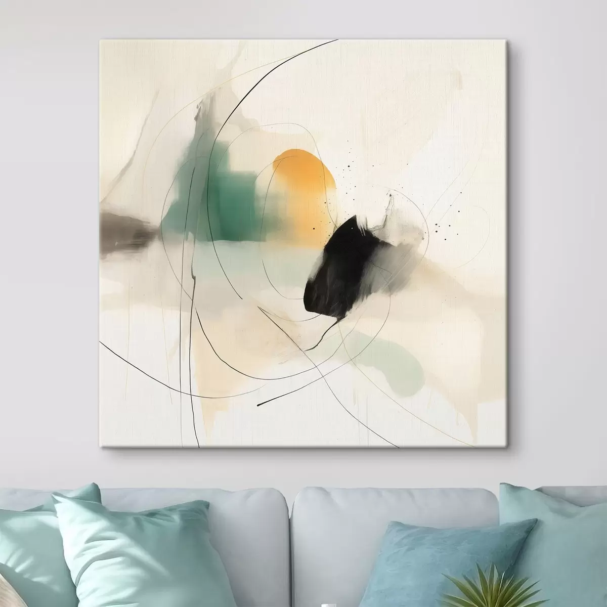 Tablouri Dinamica delicată a culorilor și liniilor într-un stil abstract aerisit s46641