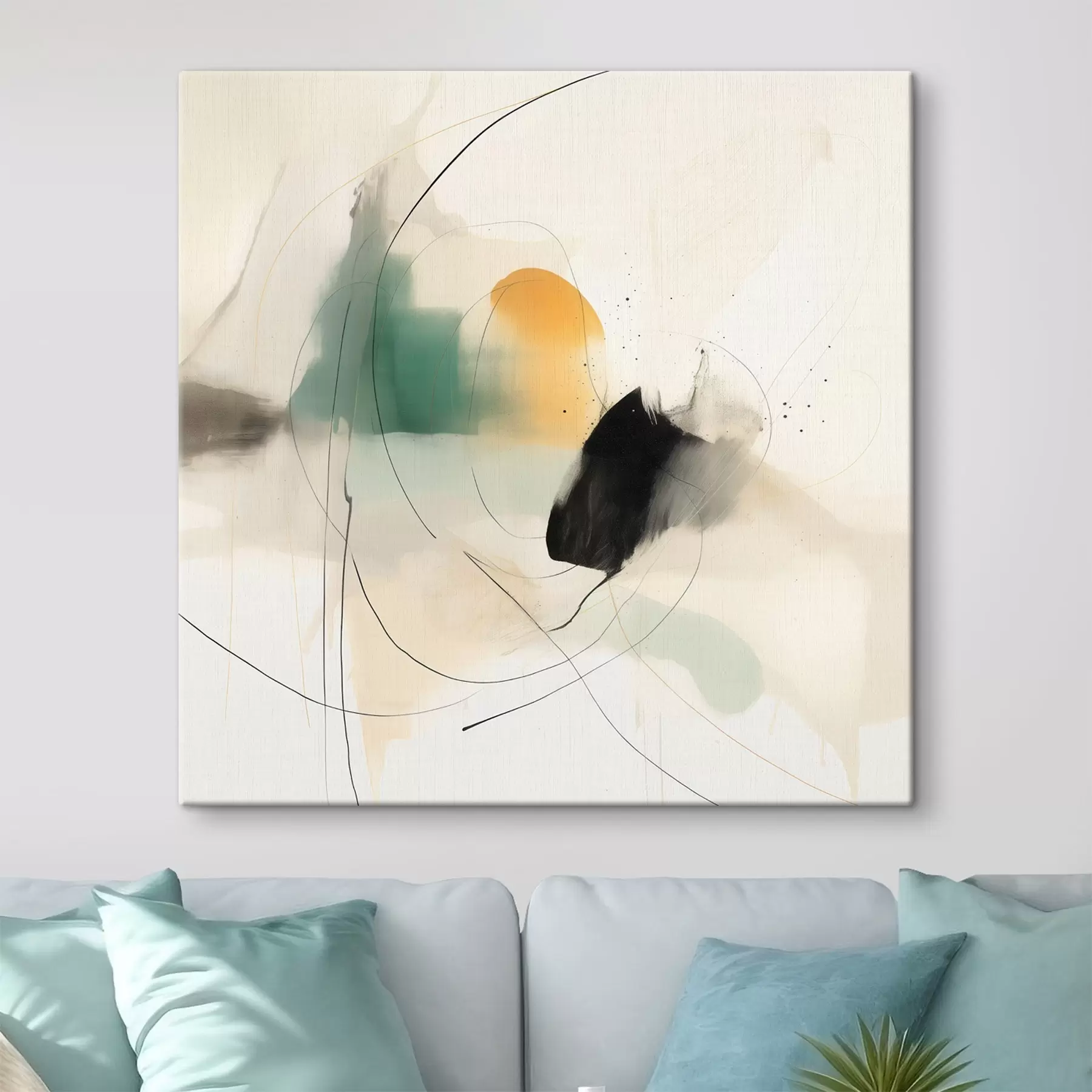 Tablouri Dinamica delicată a culorilor și liniilor într-un stil abstract aerisit s46641