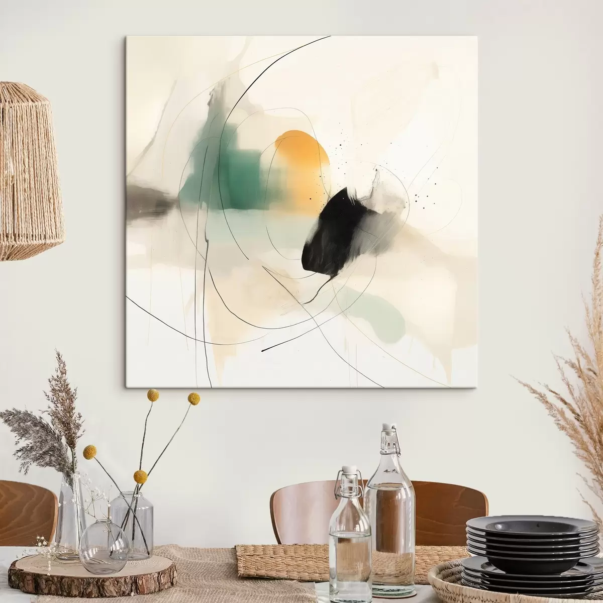 Tablouri Dinamica delicată a culorilor și liniilor într-un stil abstract aerisit s46641