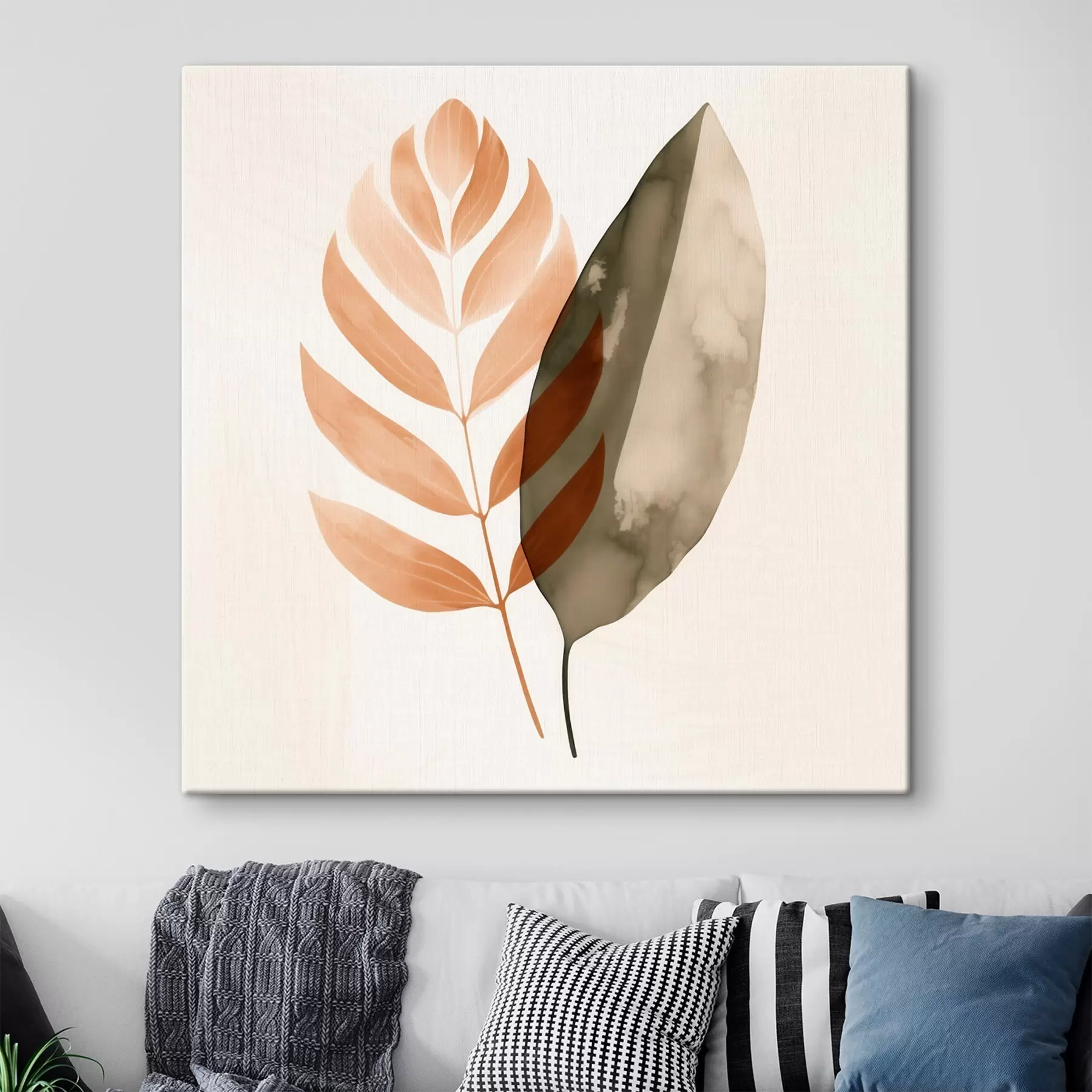 Tablouri Un duo de siluete de frunze într-un stil abstract acuarelă s46645