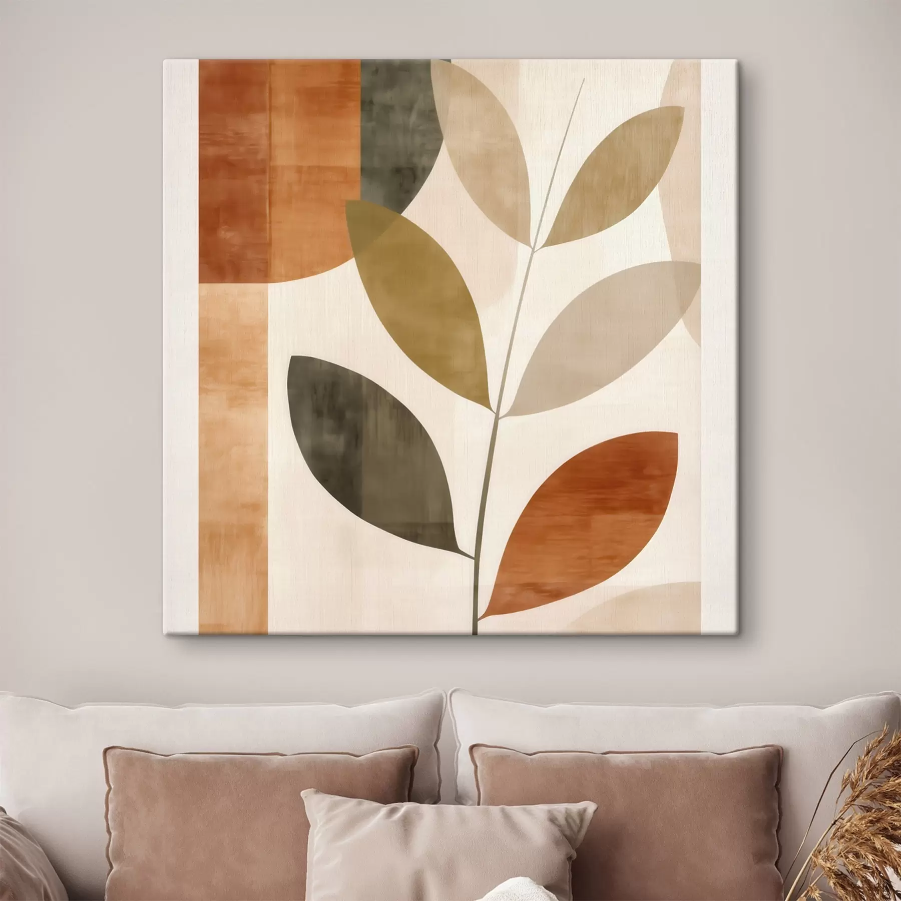 Tablouri Compoziție caldă din frunze într-un stil minimalist liric s46646
