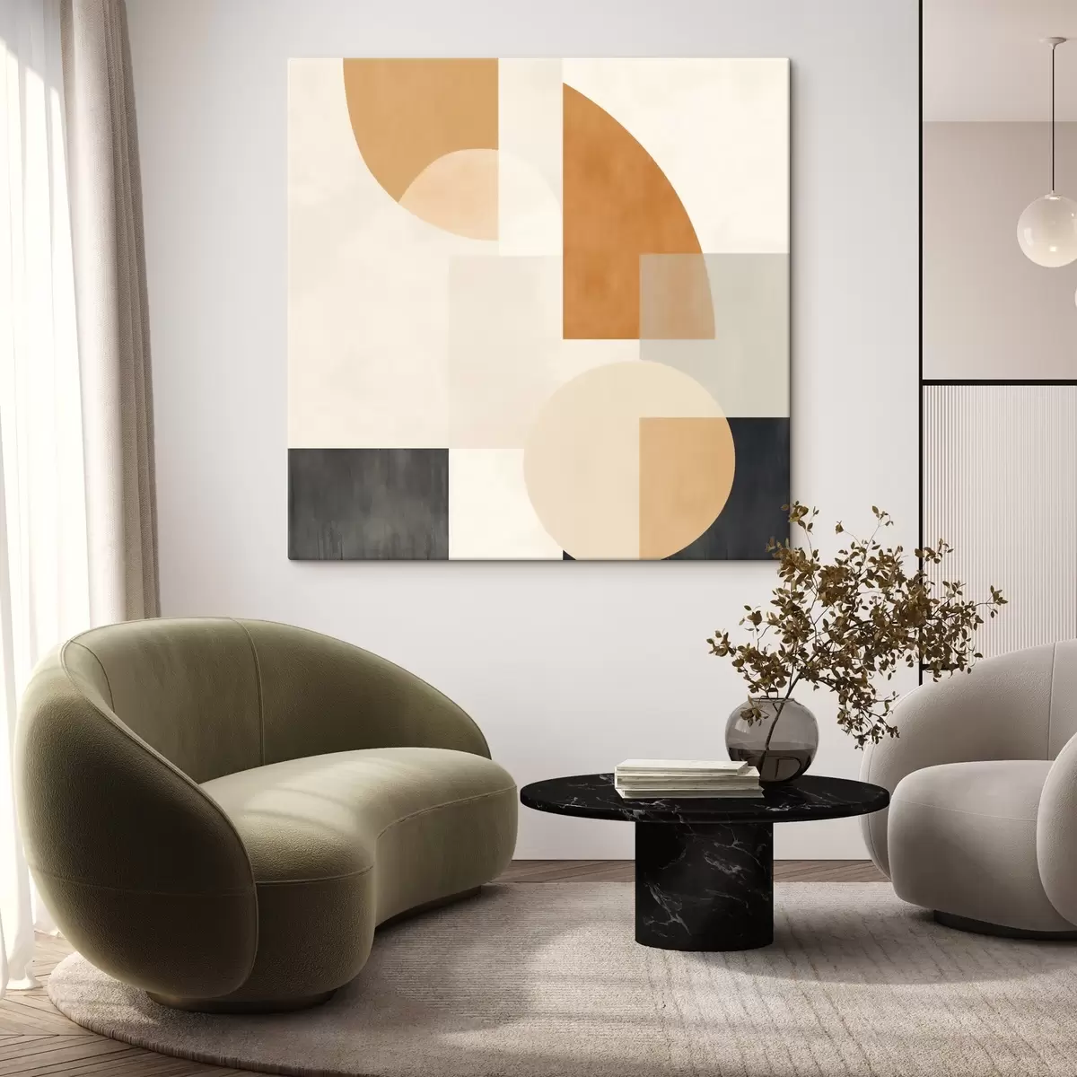 Tablouri Geometrie artistică care combină forme rotunjite și liniare s46665