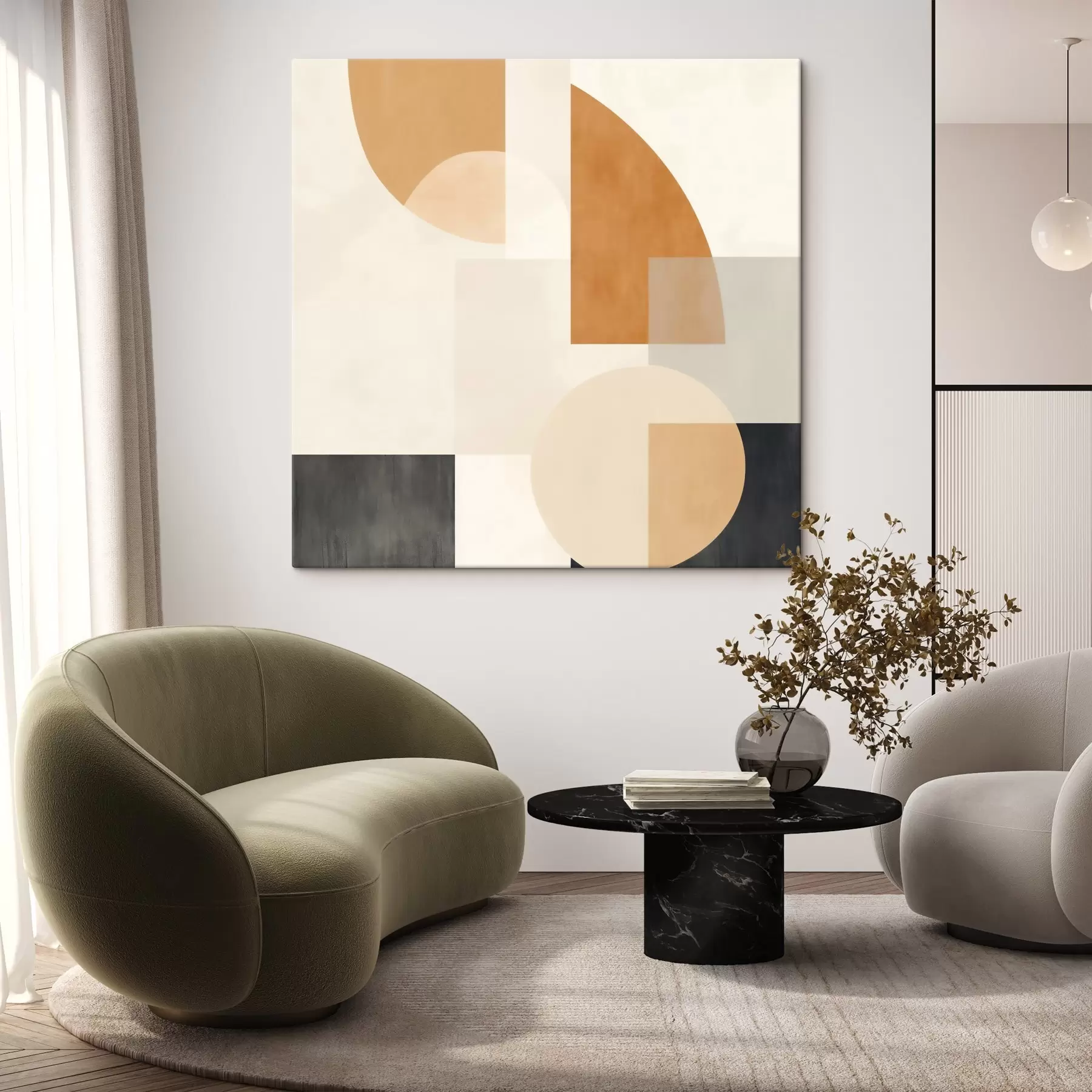 Tablouri Geometrie artistică care combină forme rotunjite și liniare s46665