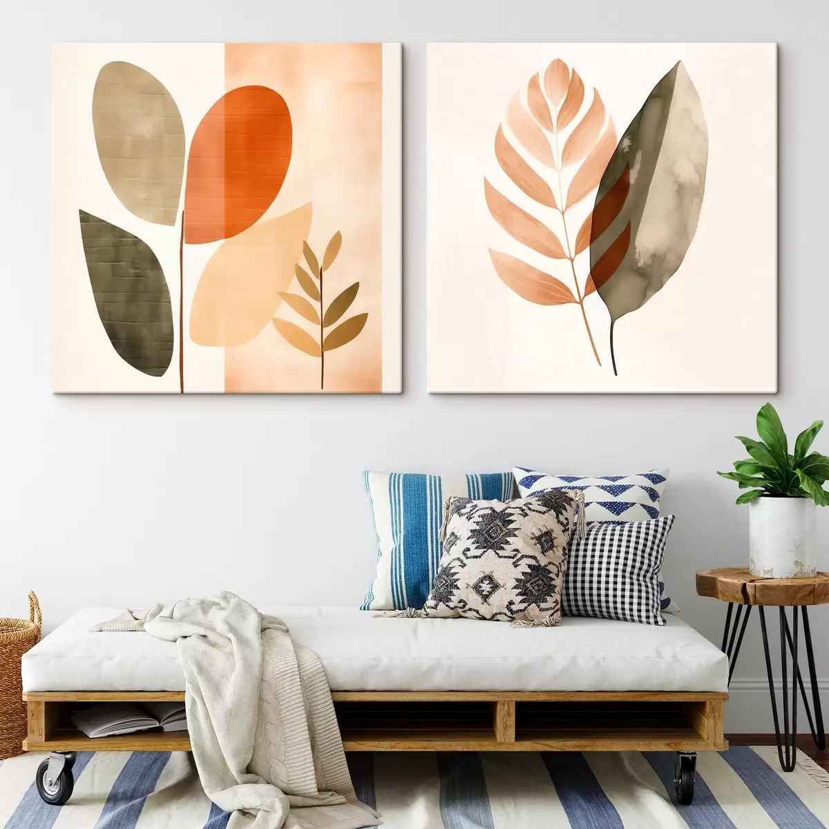 Tablouri Diptic cu motive botanice într-o paletă pastelată m00983