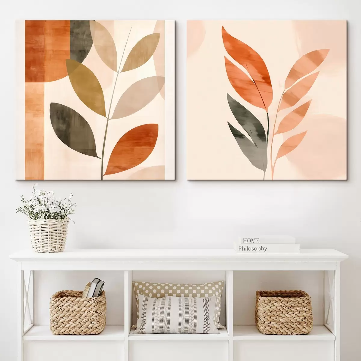 Tablouri Reprezentare stilizată a plantei într-o schemă de culori calme m00984