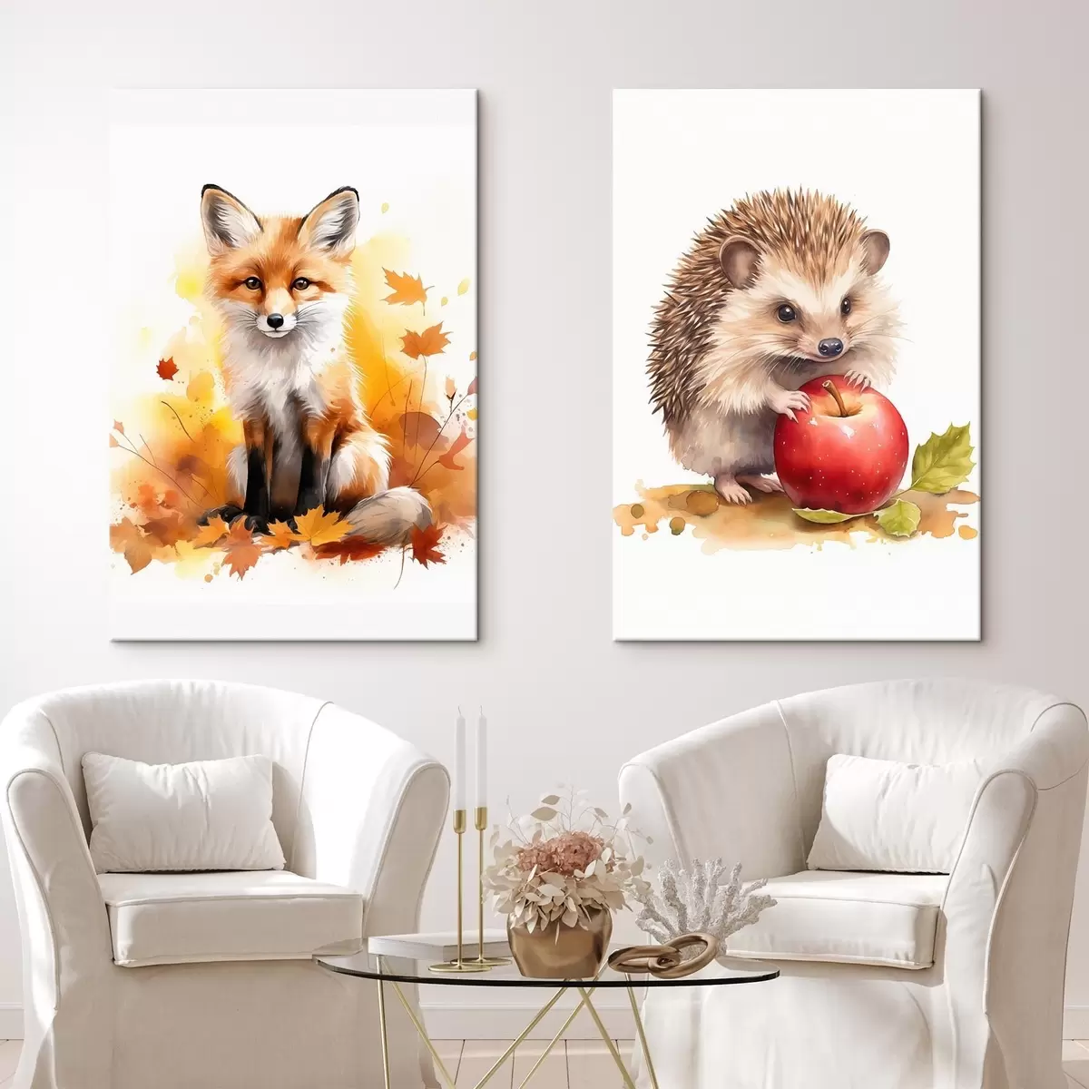 Tablouri Vulpe și arici, acuarelă imitație m01050