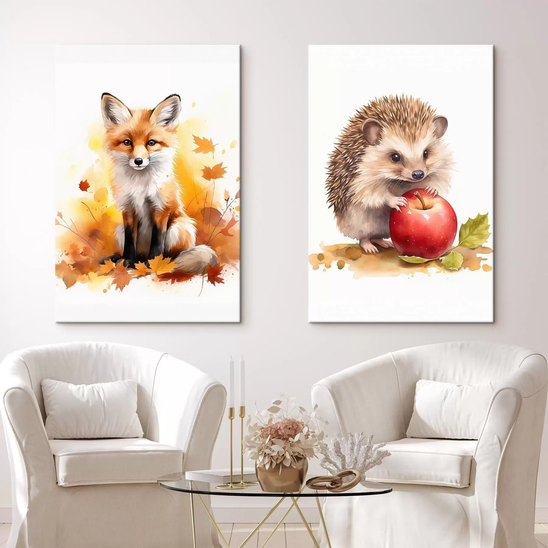 Tablouri Vulpe și arici, acuarelă imitație m01050