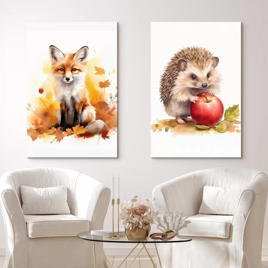 Tablouri Vulpe și arici, acuarelă imitație m01050