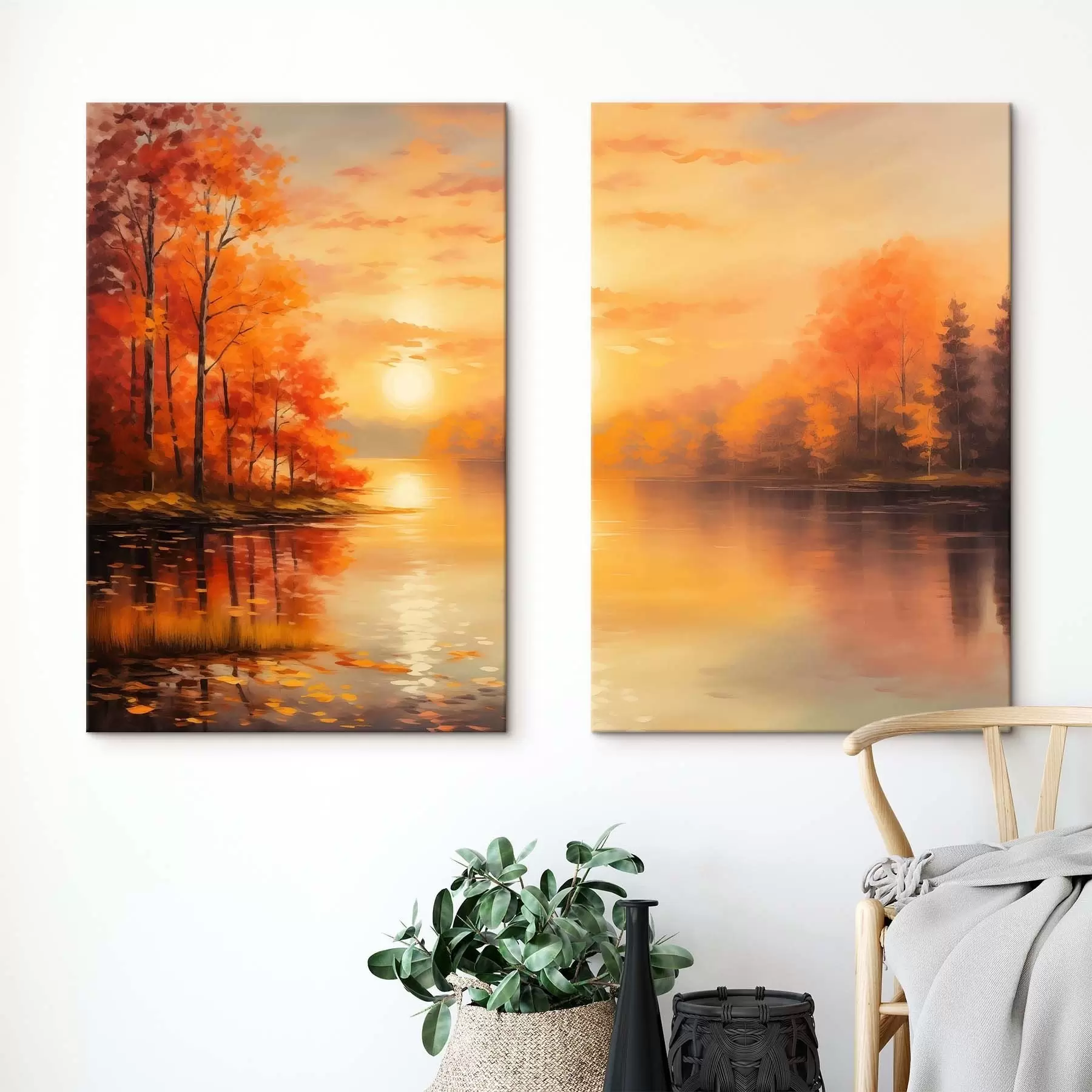 Tablouri Pădurea de toamnă pe fundalul apusului de soare m01051