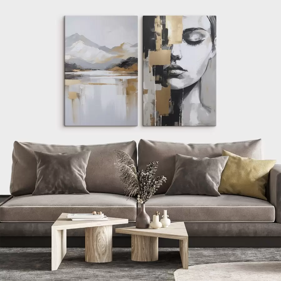 Tablouri Peisaj montan abstract și portret m01058