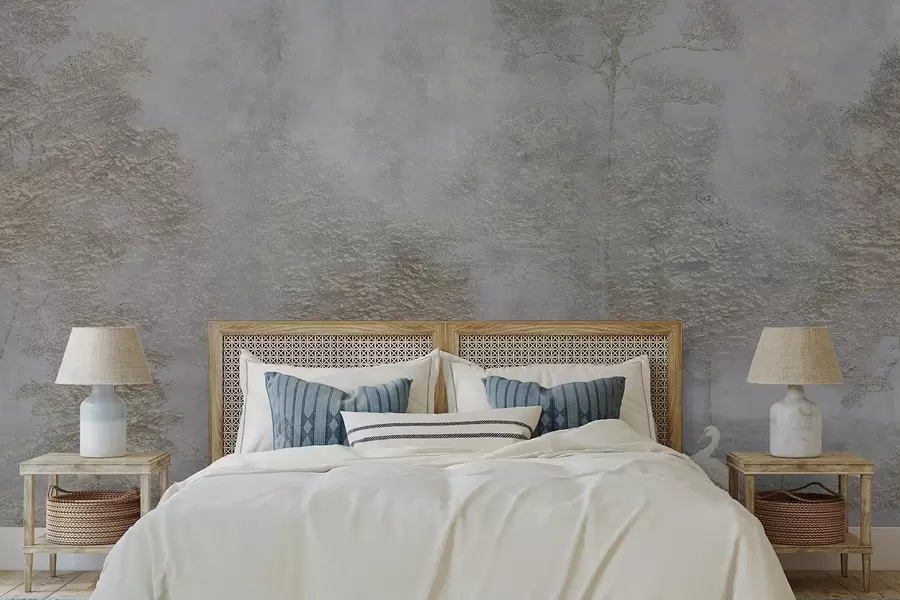 fototapet Pădure ceațoasă cu o stârcă albă și textură moale w04953