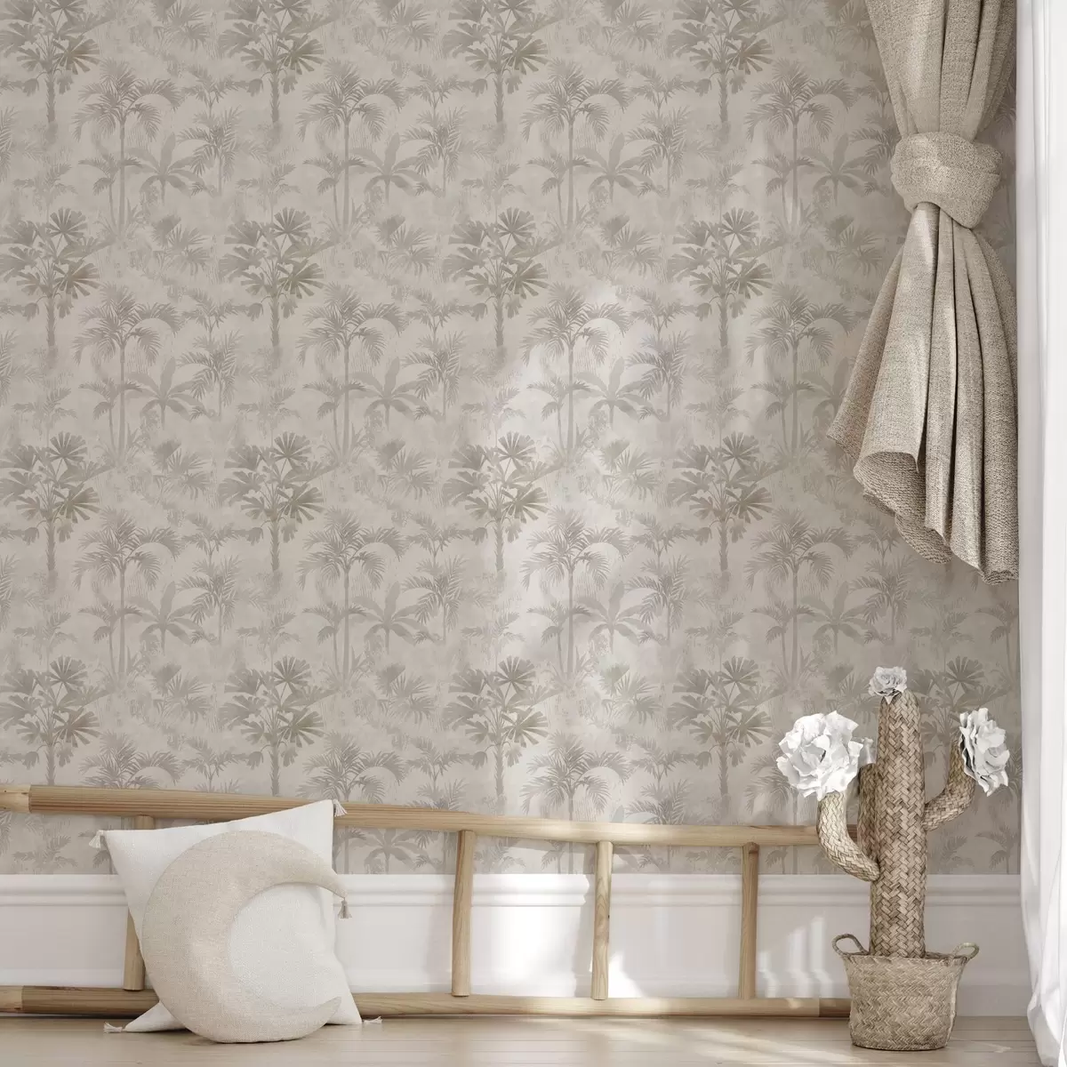 Wallpaper Palmierii învăluiți în ceață, în nuanțe calde de bej a00881