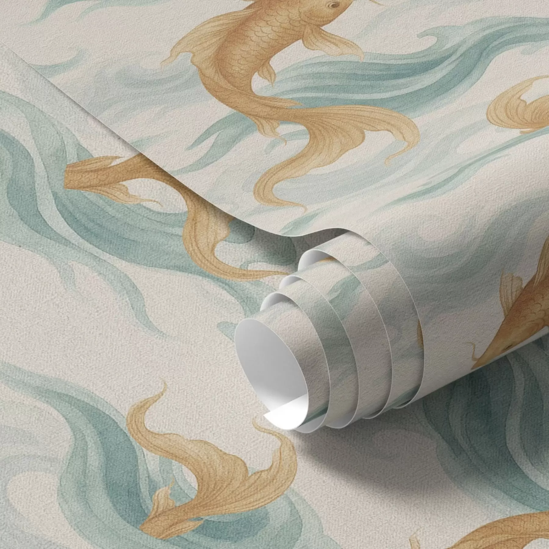 fototapet Pești koi de culoare chihlimbar înotând printre valuri turcoaz a00894