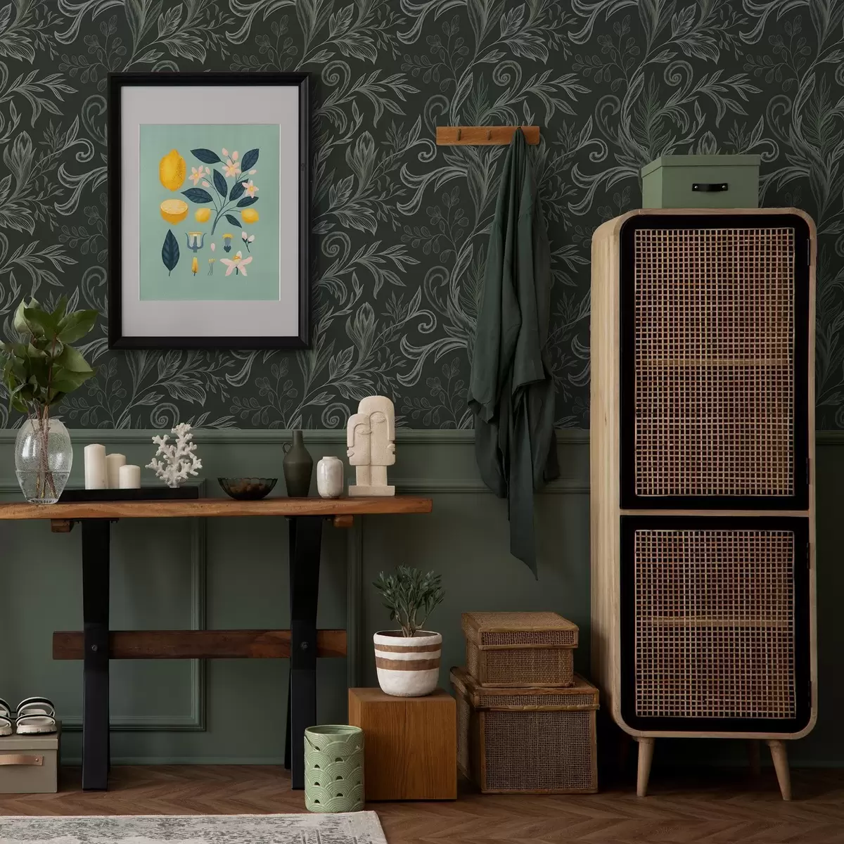 Wallpaper Frunze ondulate din pădurea adâncă, în nuanțe de verde crețos a00935v2