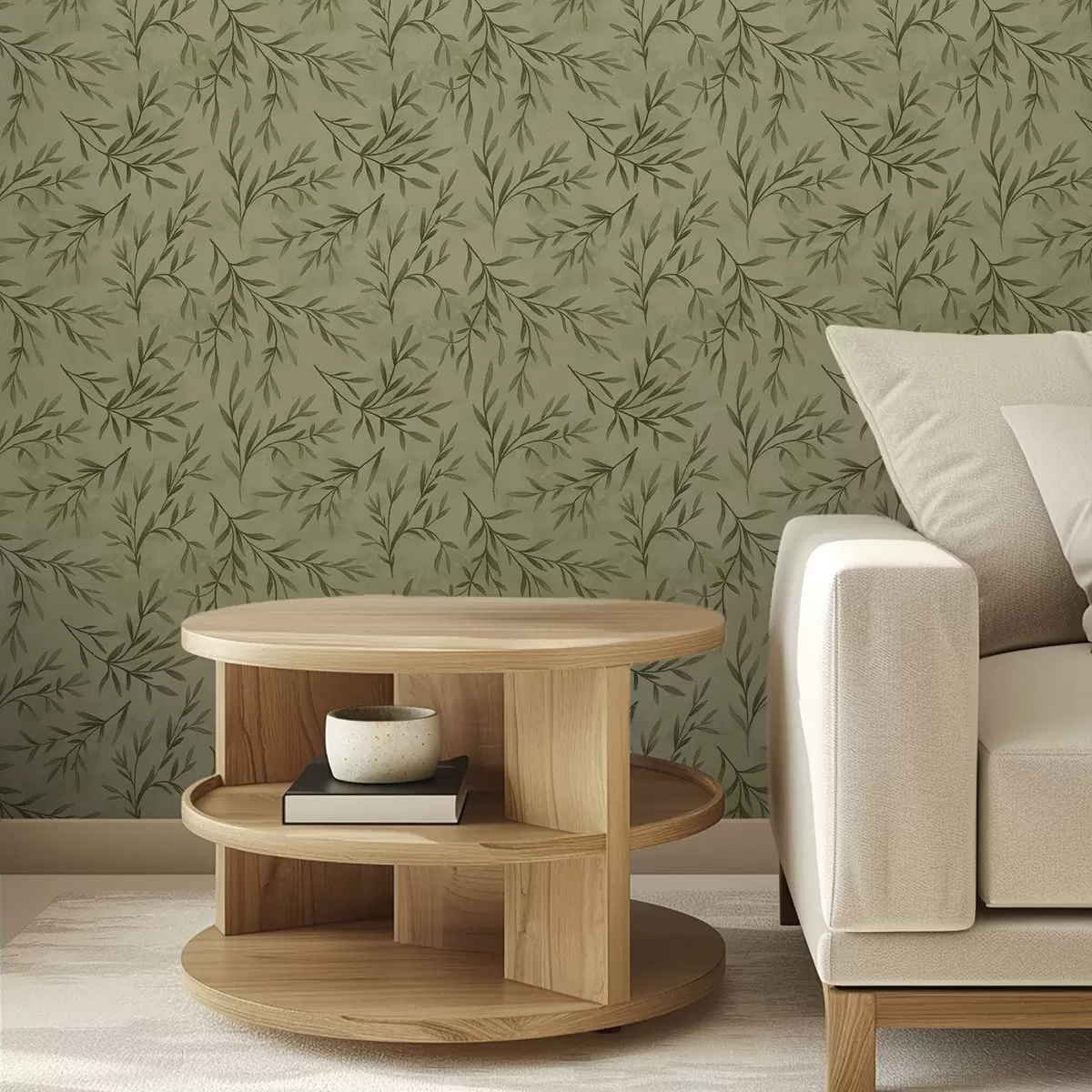 Wallpaper Ramuri de măslin pe un fundal texturat de culoare galben-verzui discret a00936