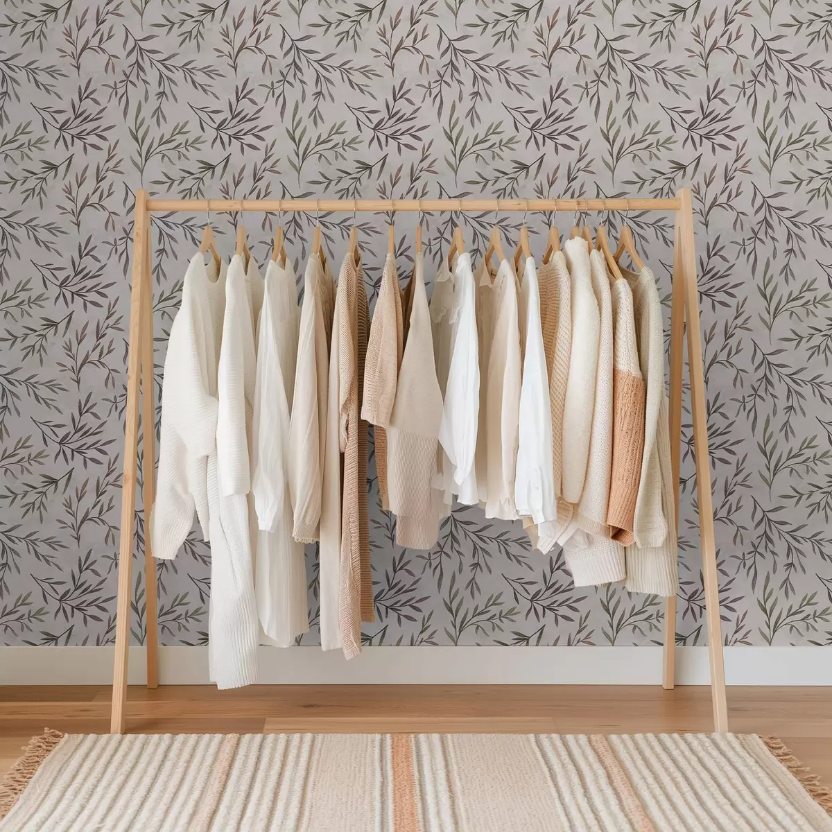 Wallpaper Ramuri multicolore cu frunze pe un fundal deschis a00936v3