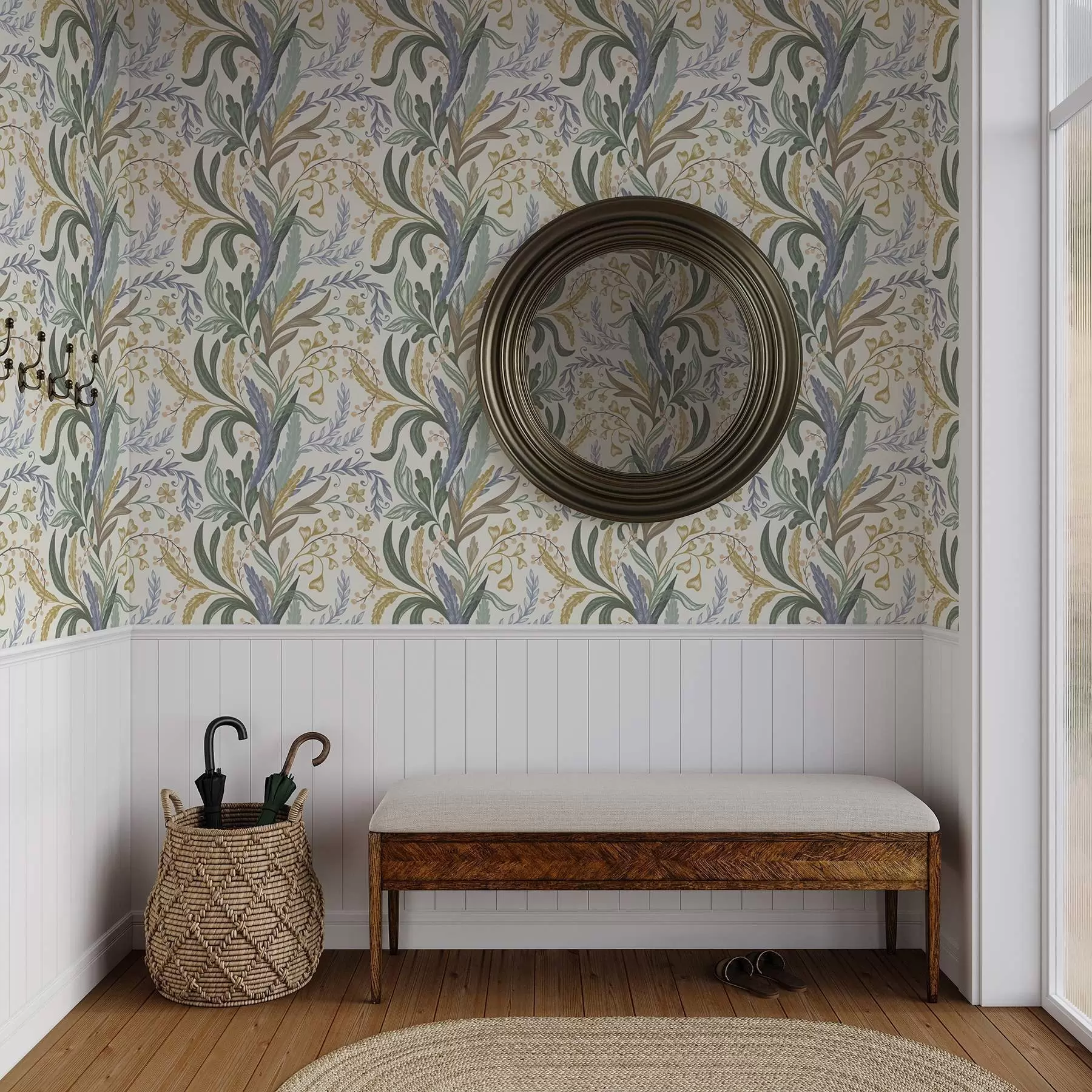 fototapet Ornament floral luxuriant într-o paletă pastelată delicată a00939