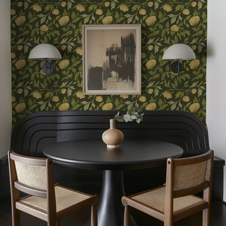 fototapet Bujori galbeni pe un fundal verde închis intens a00942v1