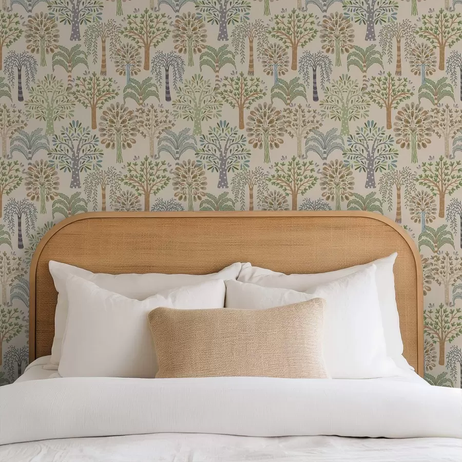 fototapet Copaci decorativi într-o paletă naturală delicată a00960