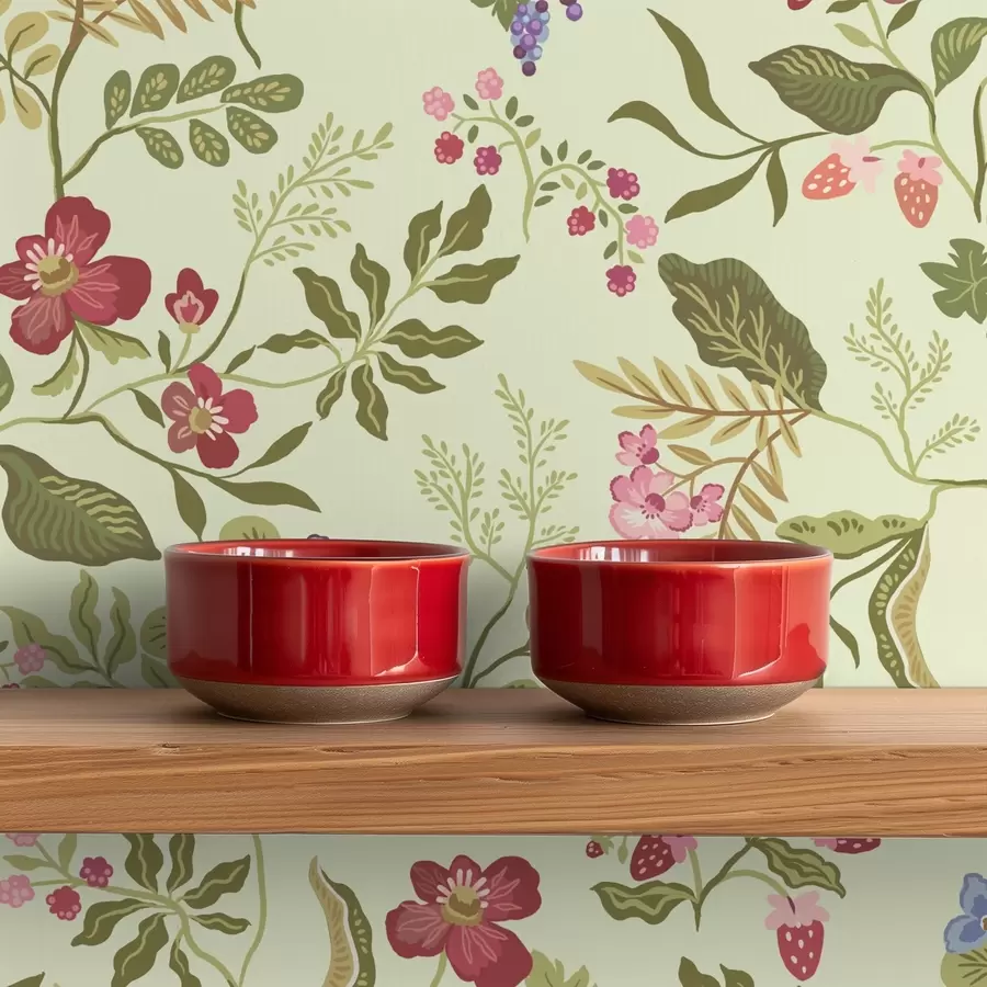 fototapet Grădină înflorită cu fructe de pădure, struguri și flori sălbatice a00961