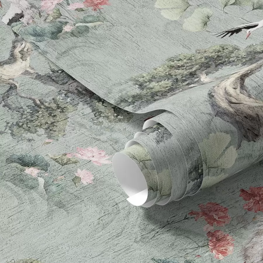 fototapet Macarale printre pini și lotuși pe un fundal verde calm a00962