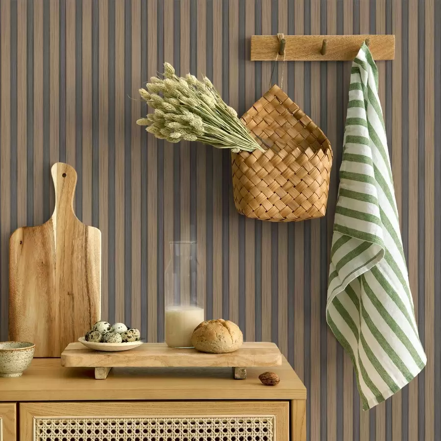 fototapet Lamele verticale din lemn și gri, cu un ritm contrastant a00992