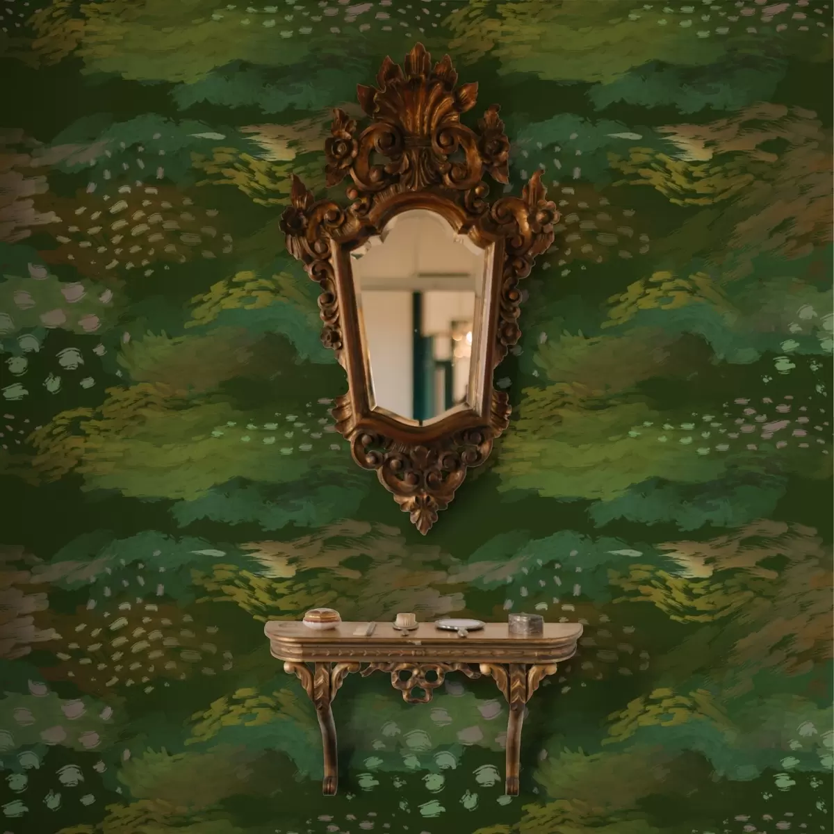 Wallpaper Abstracție verde intensă cu tușe energice a00999v3