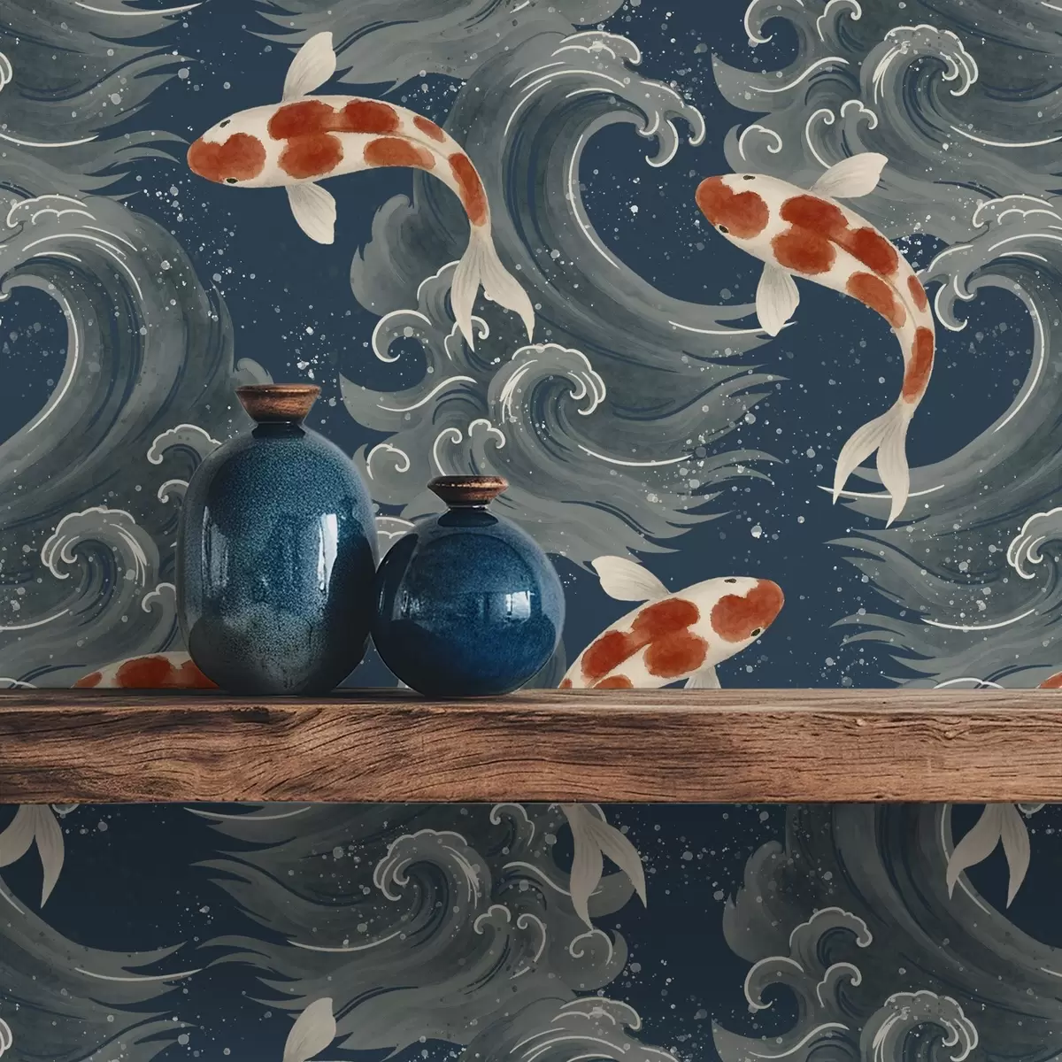 Wallpaper Pești koi înotând printre valurile dramatice ale oceanului a01019