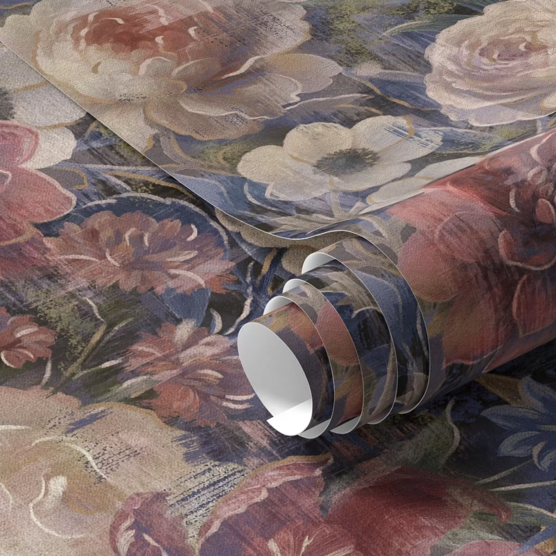 fototapet Buchet pictural de flori mari pe fundal indigo intens a01021