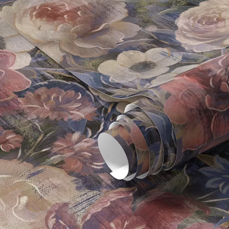 fototapet Buchet pictural de flori mari pe fundal indigo intens a01021